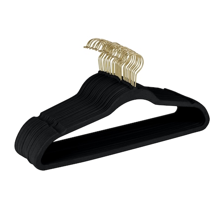 Simplify Slim Velvet Gold Hook Hangers in Black, 25PK 23240-G-BLACK